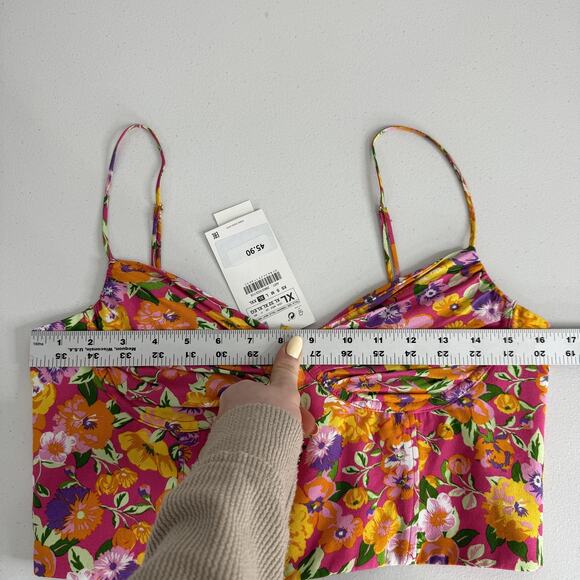 Zara Floral Crop Top Womens XL Pink Satin Underwire Bustier Cami Country Cottage - Picture 10 of 14